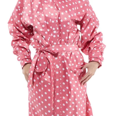 三和牌圓點點風雨衣 粉白點/藍白點 F 時尚 風衣式 雙袖口 綁帶式腰帶 防水口袋【佳瑪】