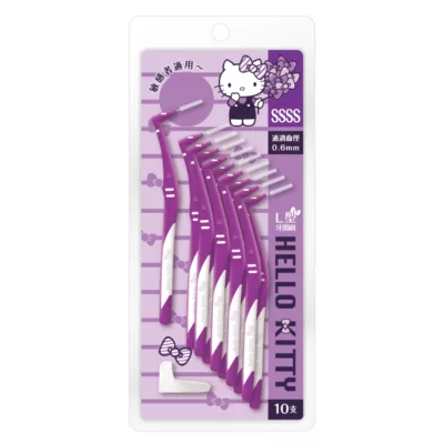 三麗鷗 SANRIO HELLO KITTY 凱蒂貓 L型牙間刷10支 敏感適用 SSSS紫/SSS粉【佳瑪】紫SSSS 0.6ｍｍ