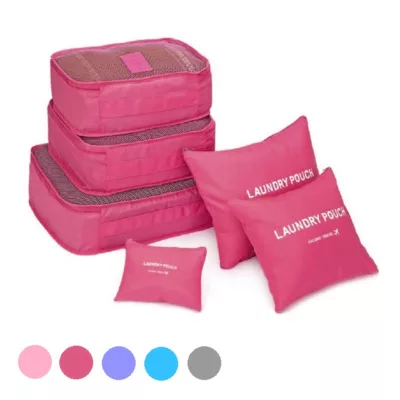 旅行收納袋 6件組/7件組 多功能 衣物 鞋子 收納袋 收納包 化妝包 收納網包 大中小規格:6件組顏色隨機