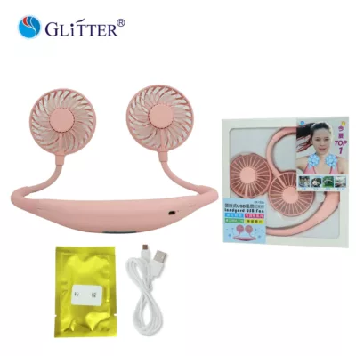 GLITTER 頸掛式USB風扇GT-1226【佳瑪】粉色