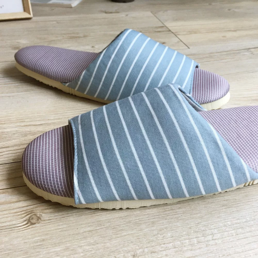 舒活布拖鞋條紋灰藍L【佳瑪】