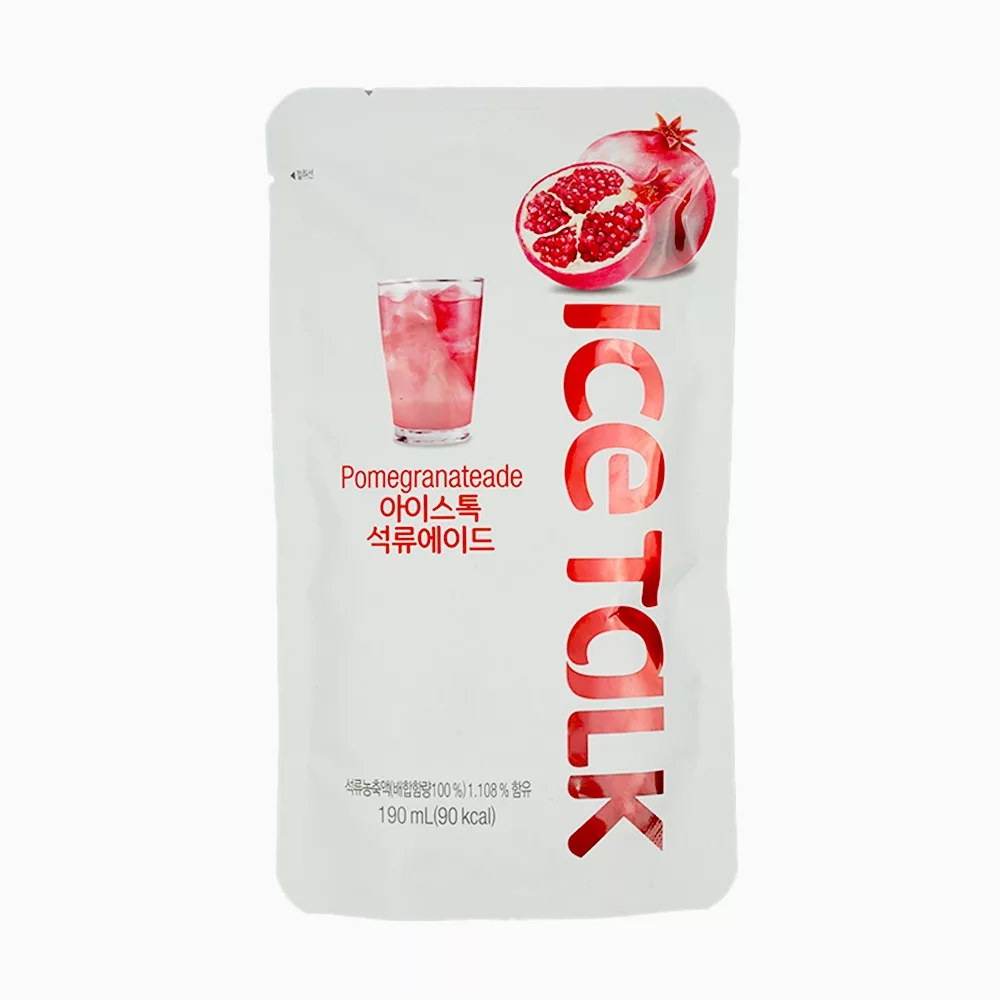 韓國ICE TALK袋裝飲料系列(檸檬風味/水蜜桃/藍莓/白葡萄/百香芒果/奇異果/西瓜/榛果咖啡/石榴)190ml【佳石榴