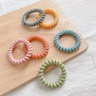 莫蘭迪低彩度亮面彩色電話圈束-3入【小女子】髮圈 髮飾