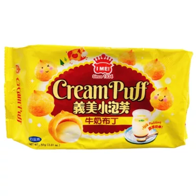 義美小泡芙 (巧克力/草莓/牛奶/檸檬/牛奶布丁/黑可可) 57G【佳瑪】牛奶布丁