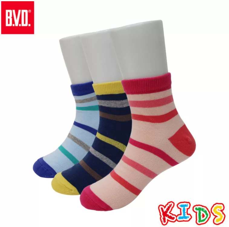 BVD 舒適橫紋1/2童襪 13-16CM、17-21CM【佳瑪】17-21cm 淺藍