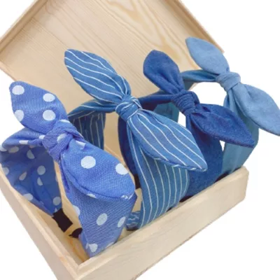 牛仔打結寬面髮圈 蝴蝶結寬版髮箍款式:直條