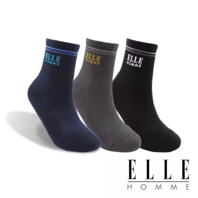 ELLE HOMME 簡約氣墊運動襪 棉襪 1/2襪 男襪 25-27CM 【佳瑪】