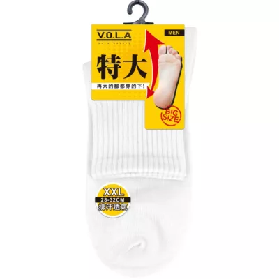 VOLA特大加大1/2襪 素色 28-32CM顏色:白