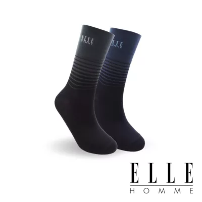 ELLE HOMME 橫紋寬口休閒 紳士襪 丈青/黑 24-26CM【佳瑪】