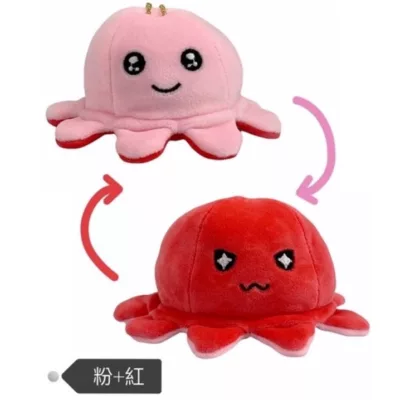 抖音新品 表情章魚 雙面章魚娃娃 翻面章魚布偶 8CM【佳瑪】桃紅+深藍