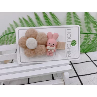 花朵動物小壓夾 【佳瑪】兔子+花壓夾(咖)