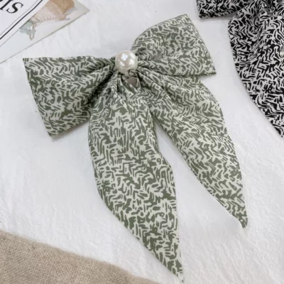 CHIC CHIC日本珍珠碎花蝴蝶結造型自動髮夾【小女子】碎花綠