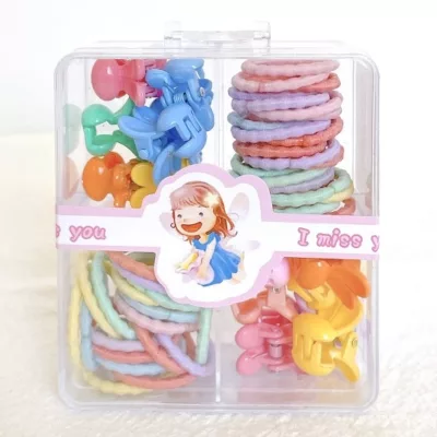 可愛繽紛小抓夾 髮束 盒裝套組 髮圈 髮飾 小辮子 雙股辮