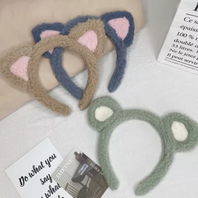 雙色可愛貓耳毛絨髮箍 髮飾