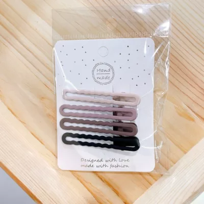 霧面 質感 彩色邊夾 交叉/細長/波浪 4入壓夾 髮夾 髮飾款式:波浪