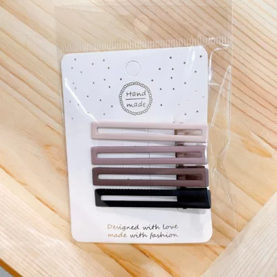 霧面 質感 彩色邊夾 交叉/細長/波浪 4入壓夾 髮夾 髮飾款式:細長