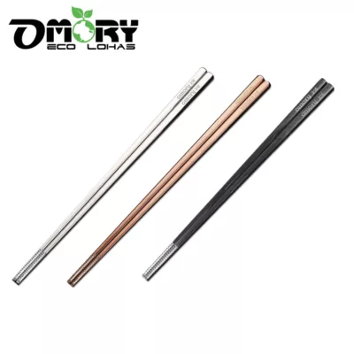 OMORY 316 不鏽鋼 鍍鈦 方形筷 23.5cm 玫瑰金/黑色【佳瑪】環保筷黑