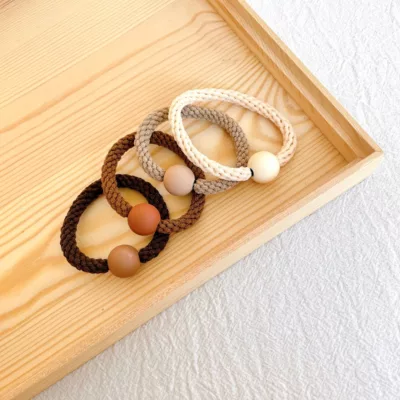 大地色 珍奶珠珠 編織髮圈 粗款4入/細款6入/笑臉麂皮5入 髮飾 O型束 麻花髮圈款式:珍奶色粗款4入