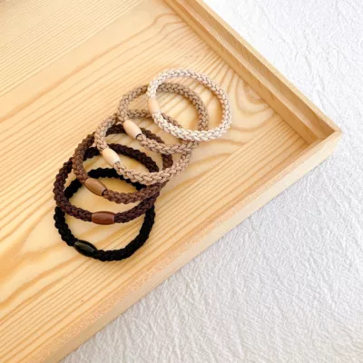 大地色 珍奶色 珠珠 編織髮圈 粗款4入/細款6入 笑臉麂皮5入【佳瑪】髮飾 加粗 O型束 髮圈 麻花髮圈珍奶色珠珠細款6入