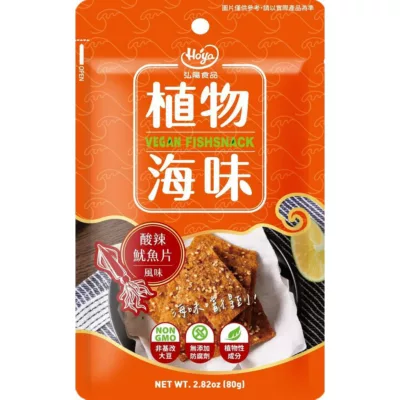 HOYA 弘陽 植物肉乾 海味80g 酸辣魷魚片/芥末鱈魚絲 非基改 純素 素食肉乾 植物肉 新品 搶先上市規格:酸辣魷魚片