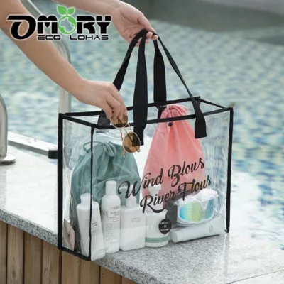 OMORY 大容量 透明 PVC 防水 旅行收纳袋【佳瑪】海邊 出遊 玩水 簡約 游泳深藍