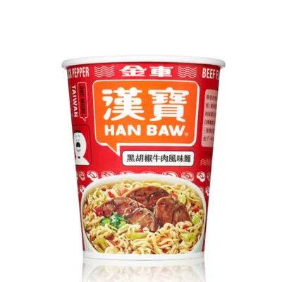 金車 漢寶細麵 (蚵仔/黑胡椒牛肉海鮮) 泡麵 杯麵規格:黑胡椒牛肉