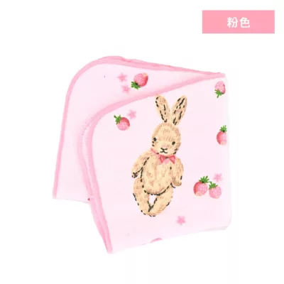 YABY 草莓兔絨棉小方巾 藍/粉/黃【佳瑪】開學 學生 口水巾 方巾 擦臉巾 擦手巾粉