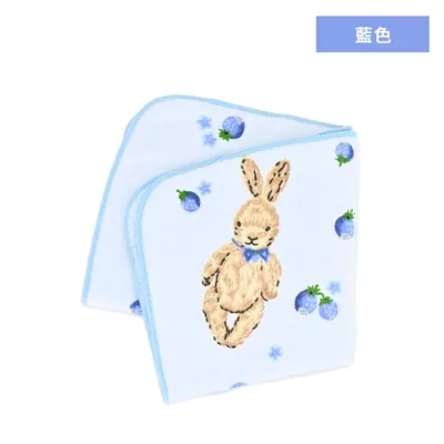 YABY 草莓兔絨棉小方巾 藍/粉/黃 開學 學生 口水巾 方巾 擦臉巾 擦手巾顏色:藍
