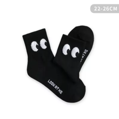 韓國毛茸茸大眼睛中筒襪【佳瑪】少女襪 3/4襪 韓國襪 正韓黑色