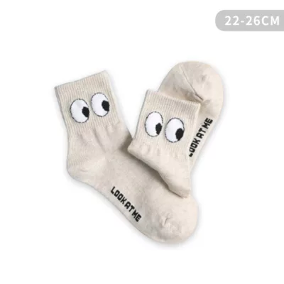 韓國毛茸茸大眼睛中筒襪 少女襪 3/4襪 韓國襪 正韓顏色:米色