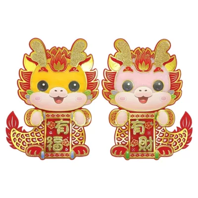 閃亮毛毛金龍獻寶小門貼 新年 過年裝飾 春聯