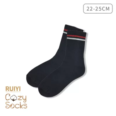 RUIYI舒適棉素色長襪 少女襪 3/4襪規格:黑條紋