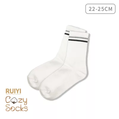 RUIYI舒適棉素色長襪【佳瑪】少女襪 3/4襪白條紋