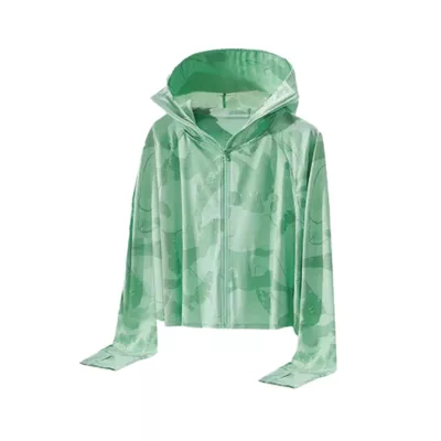 女冰感印花防曬斗篷外套 防曬外套規格:湖綠