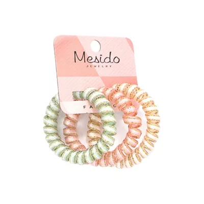 莫蘭迪色 電話線髮圈3入 髮束 髮飾 綁頭髮 無痕 多入組 面試 工作 外出規格:緞帶－綠粉白