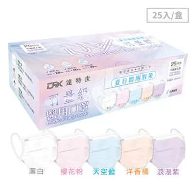DRX達特世 羽量級成人醫用平面口罩25入(一盒5色)【佳瑪】輕薄款透氣 夏季 抗敏 舒適粉嫩五色