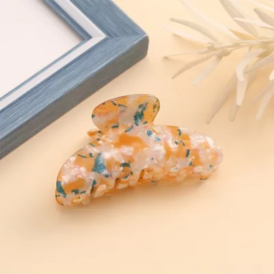 LOVE RECIPE 簡約韓系碎花鯊魚夾 【小女子】醋酸抓夾 沙夾 休閒 抓夾 高質感髮夾 半頭 全頭 新款黃