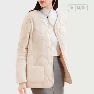 輕量蓄熱保暖男/女外套 保暖外套 輕量外套 鋪棉外套規格:米白女－Ｌ