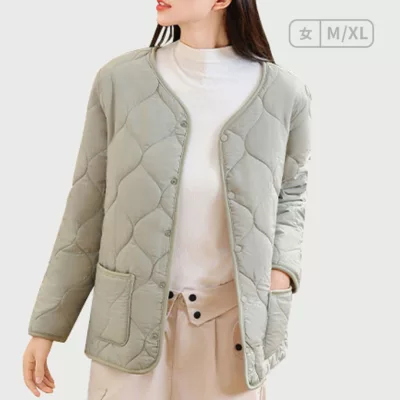 輕量蓄熱保暖男/女外套 【佳瑪】 保暖外套 輕量外套豆綠女-L
